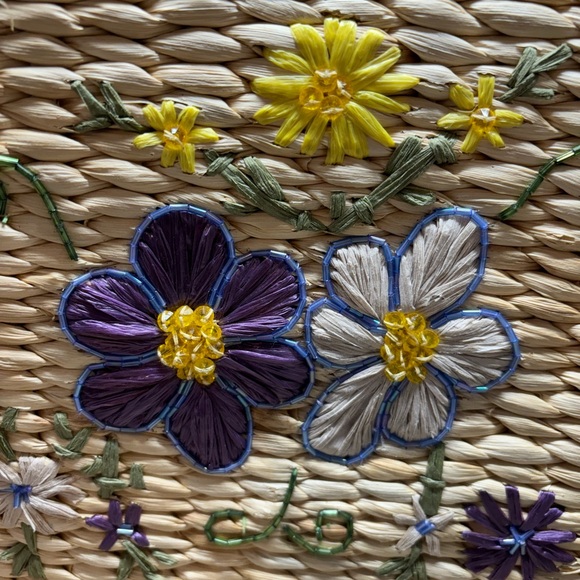 Xhilaration Corn Husk Lavender Lined Tote Bag Light  Purple Yellow Flowers - Picture 3 of 16